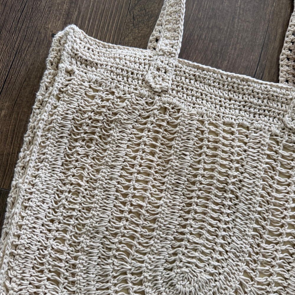 Universal Thread Crochet Tote Bag Cream Boho Open Knit Shoulder Bag Cottagecore - Picture 2 of 9